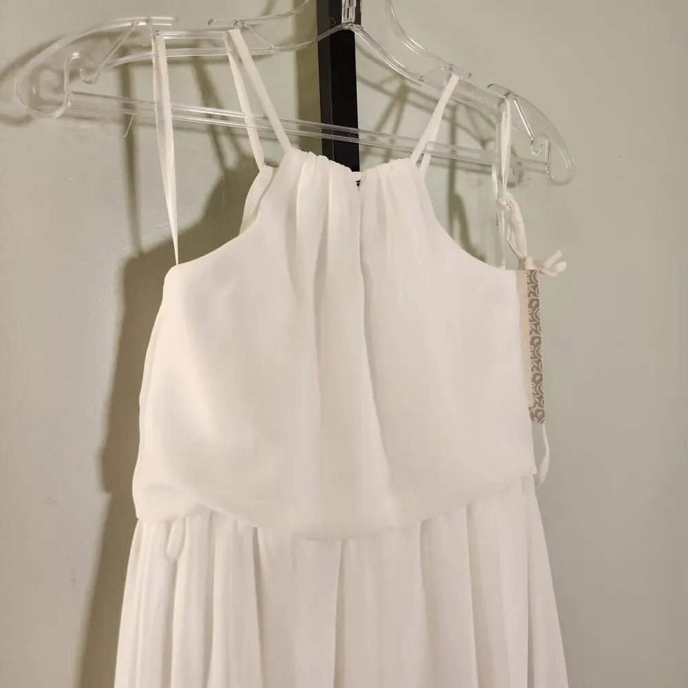 CHRISTINA WU NWT White Chiffon Halter Dress, Girls Size 10